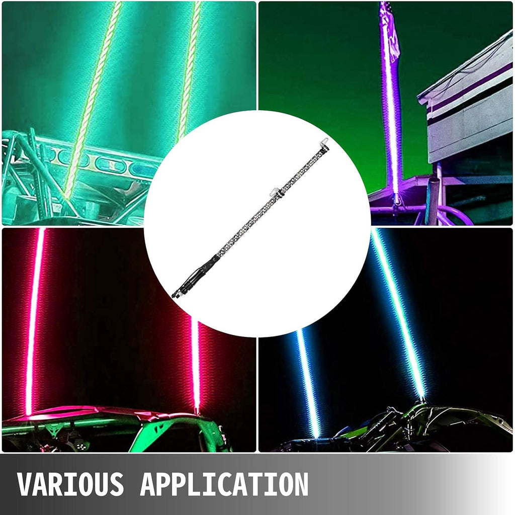 1PC 3FT 360° Spiral LED Whip Lights RGB Color Weatherproof RF Wireless Remote Pack of 2 J566718