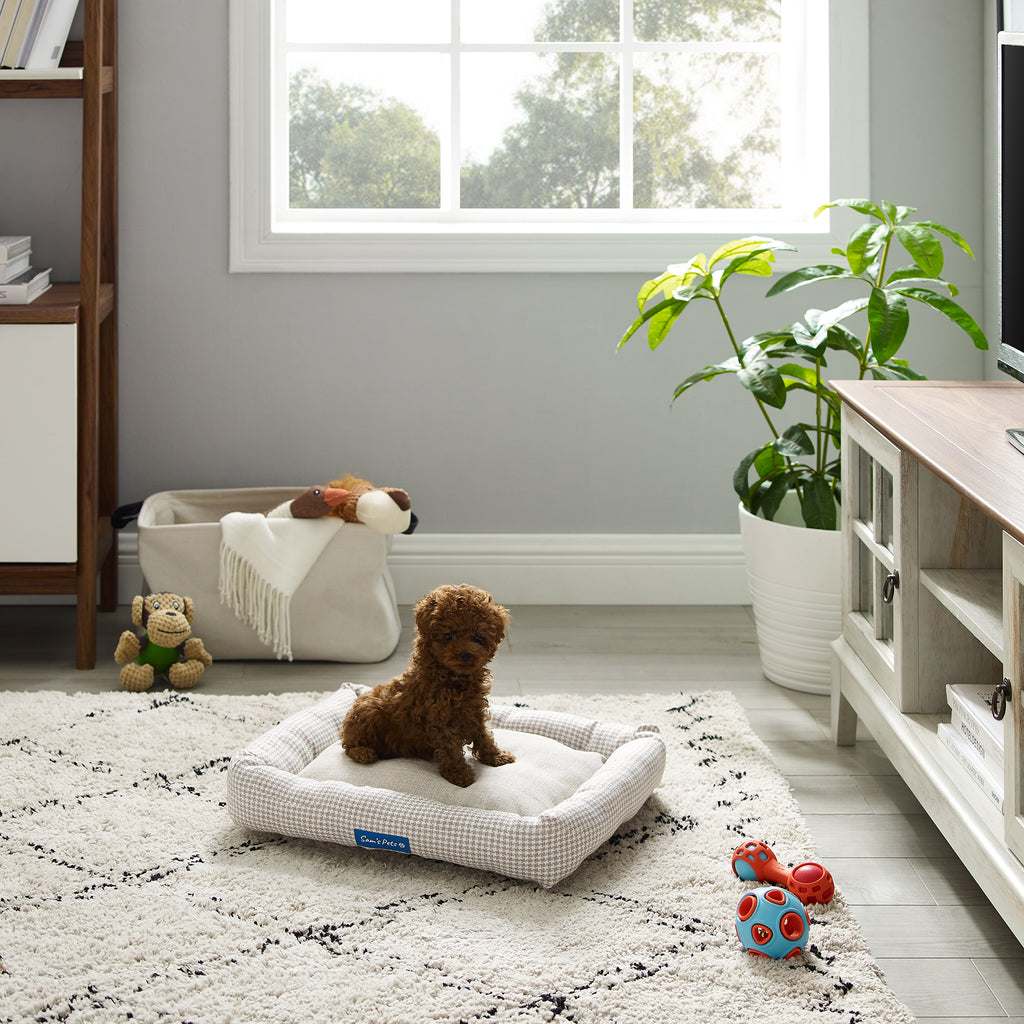 Medium Brown Plaid Bolster Dog Bed A320