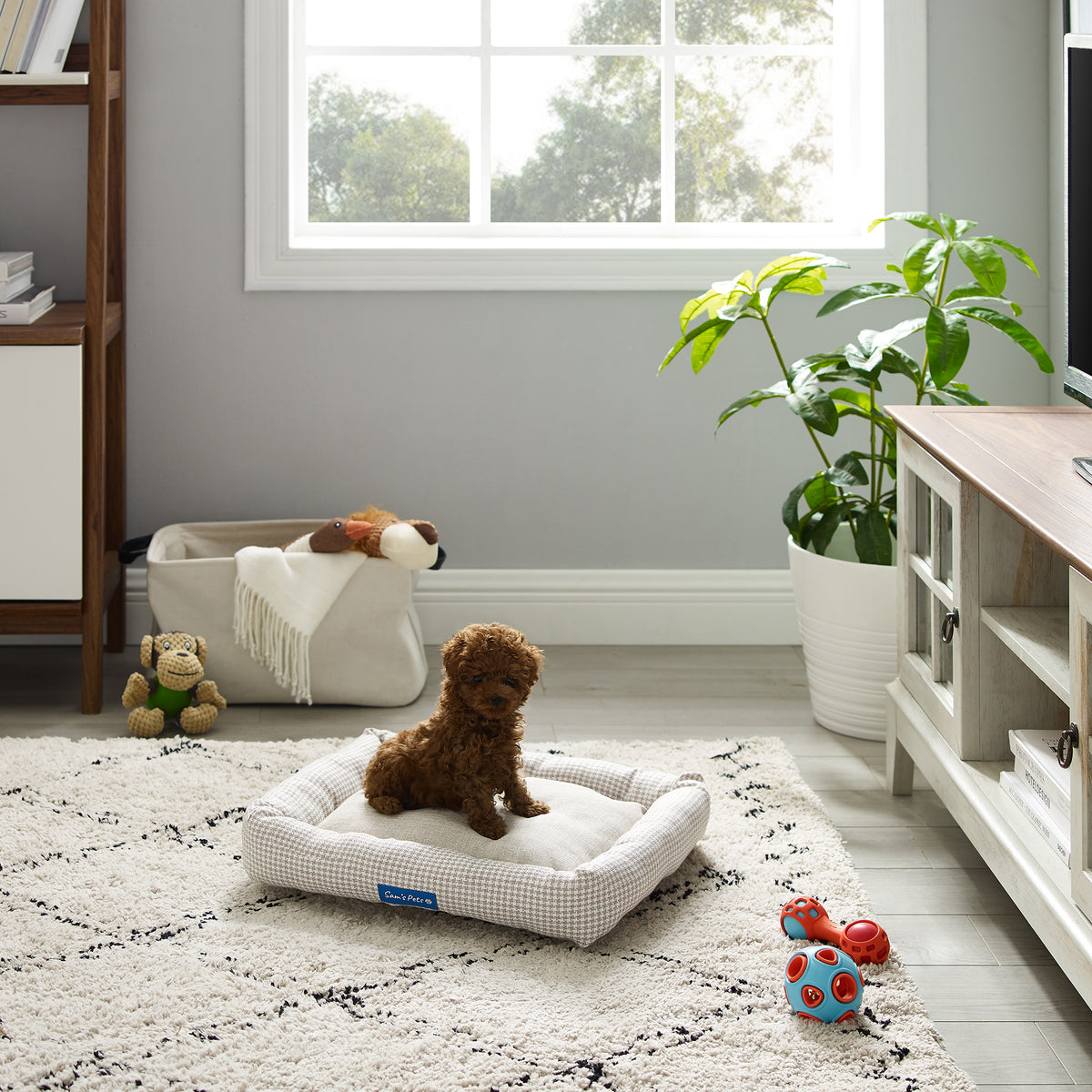 Medium Brown Plaid Bolster Dog Bed A320