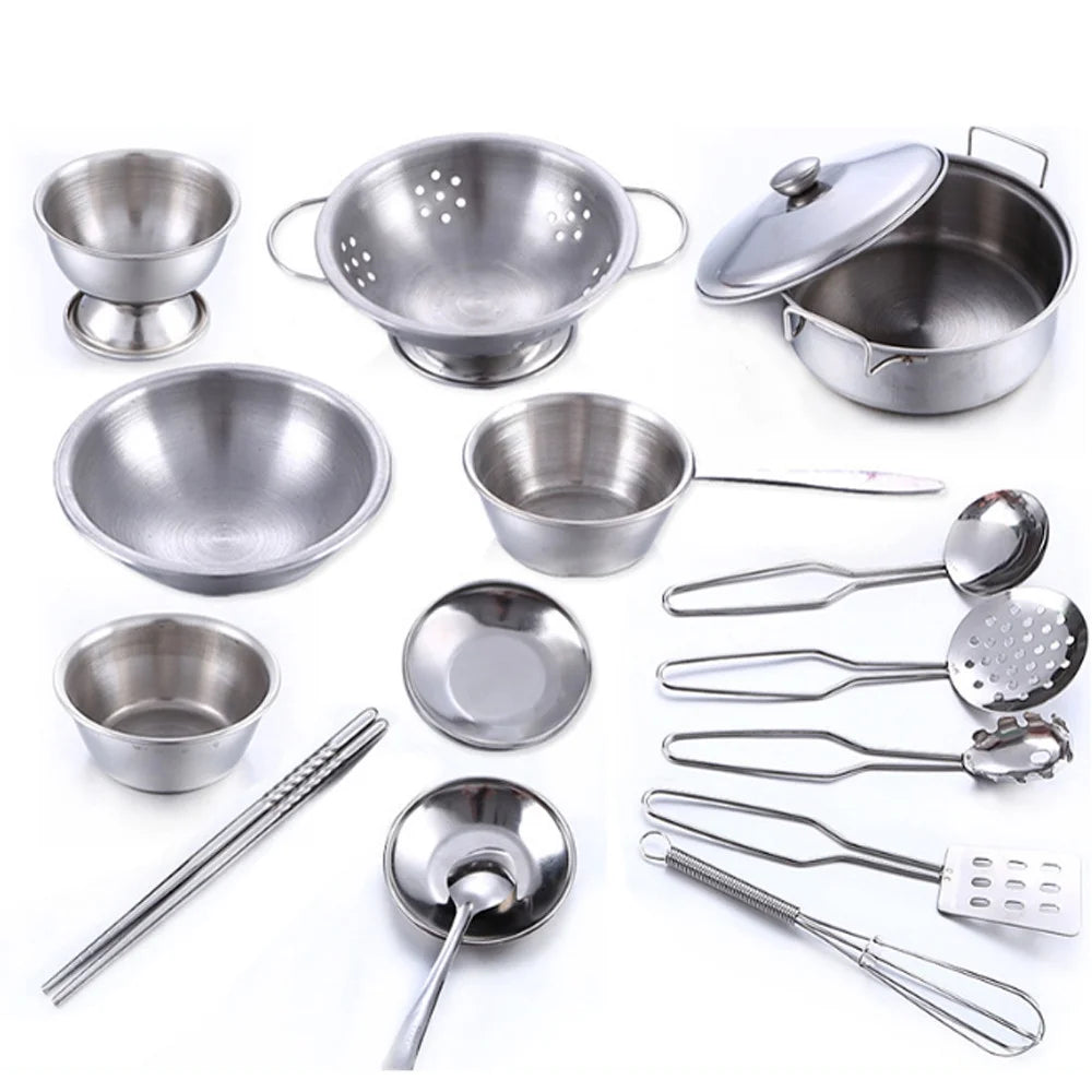 16 Pcs Kids Kitchen Cookware Set Pots Pans Cooking Utensils F121
