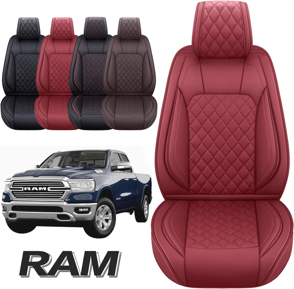 Black-Red Waterproof Leather Front Seat Covers for Dodge Ram Pickup W6797
