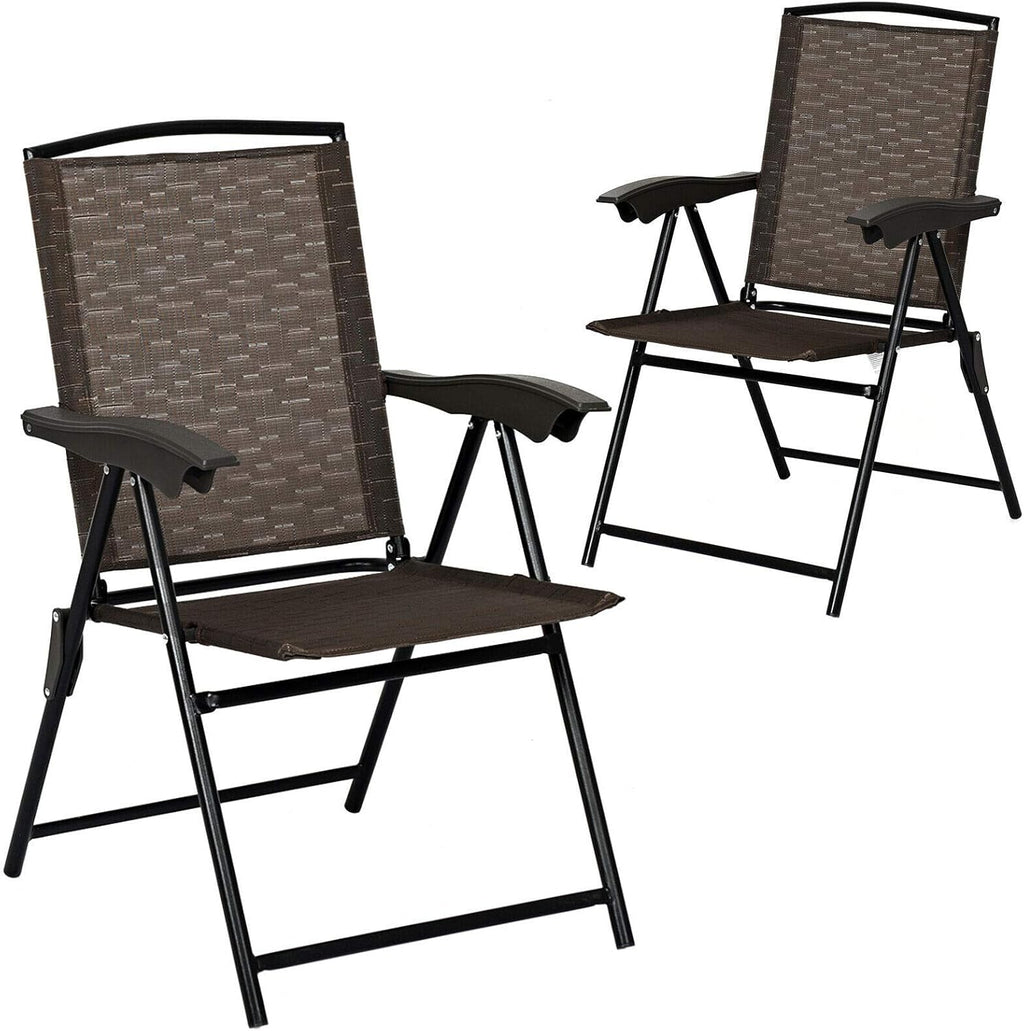 2 Pack Adjustable Sling Back Folding Patio Chairs with Armrest R9169