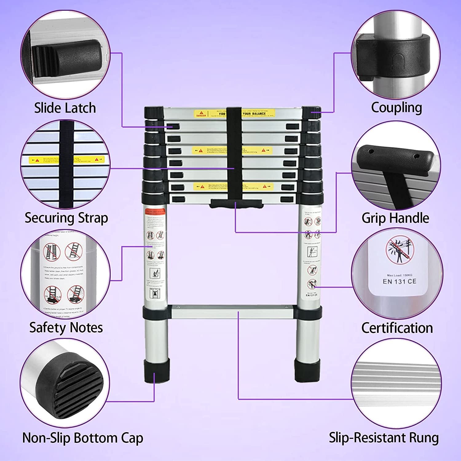 8.5FT Aluminum Telescoping Ladder V4591