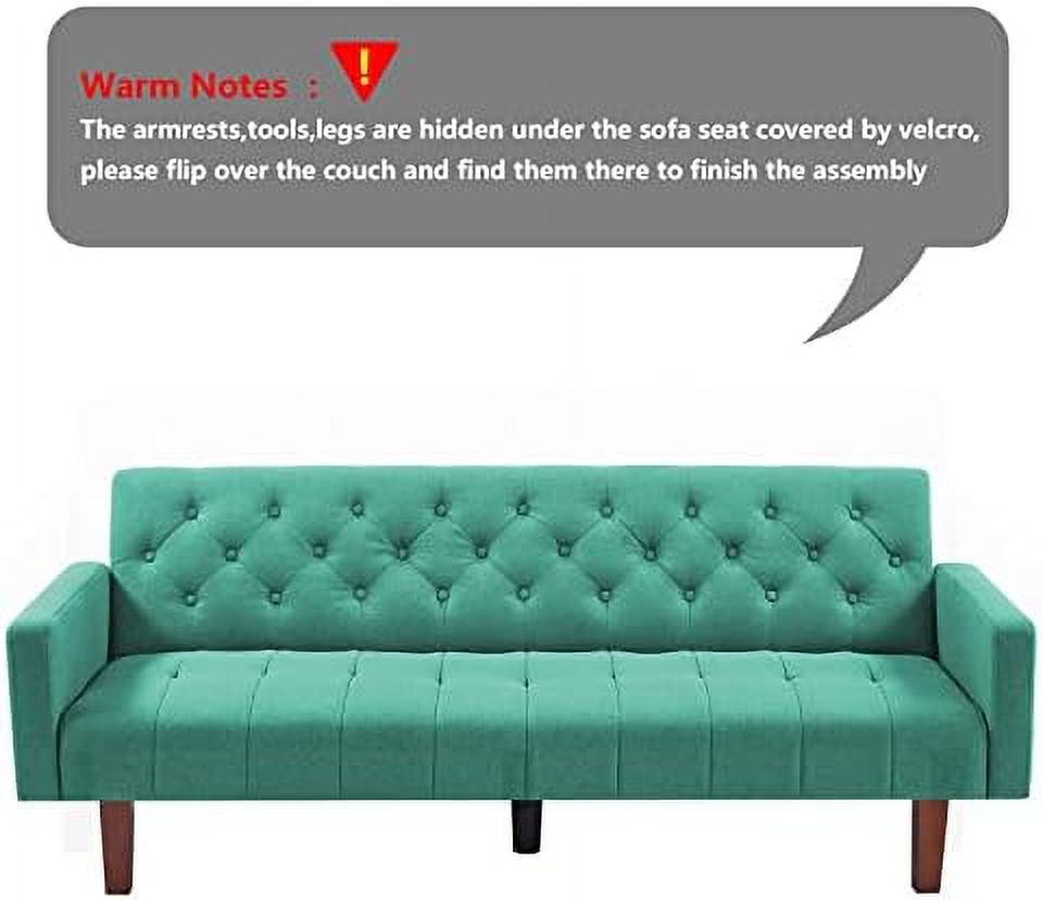 Green Linen Upholstered Convertible Sofa Bed 74" 3 Seater R8984