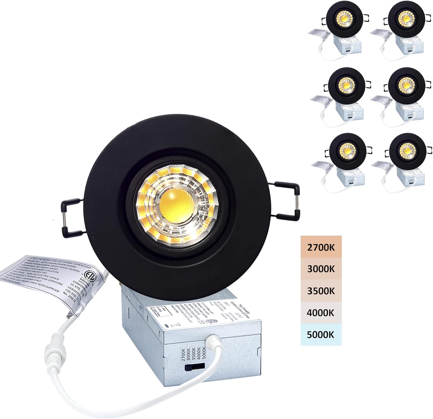 6 Pack Dimmable Recessed Gimbal Downlight with Junction Box H844834