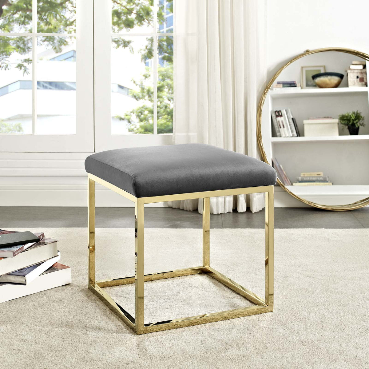 Gold Gray Velvet Accent Chair Ottoman Q7813