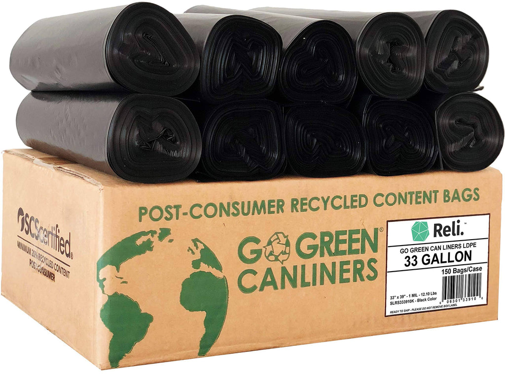 33 Gallon Recyclable Trash Bags 150 Count Black I5625