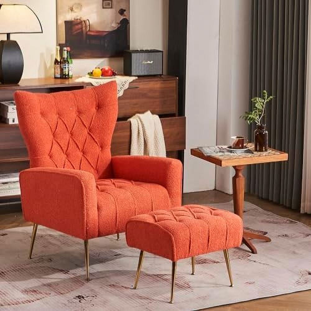 Velvet Accent Chair with Ottoman Button Tufted Armchair N91176