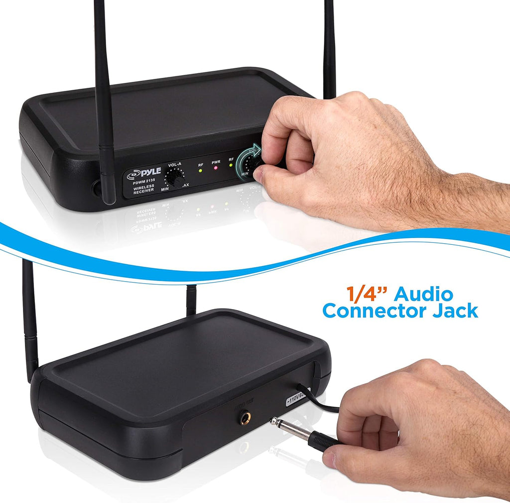 VHF Fixed Dual Frequency Wireless Microphone System with 2 Handheld Dynamic Transmitter Mics, Black C424275