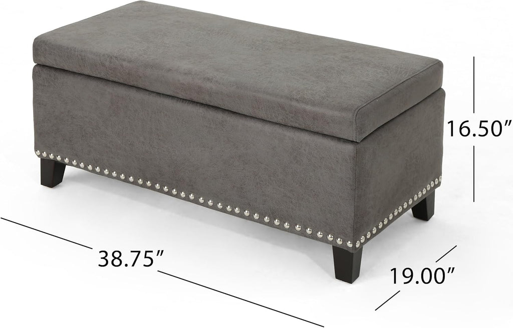 Slate Microfiber Storage Ottoman D8899
