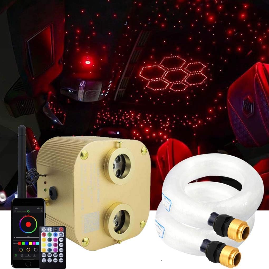 Bluetooth Fiber Optic Star Ceiling Lighting Kits Mixed 335pcs 13.1ft Fiber Strands End Glow RGBW Music Mode Light Source D3619