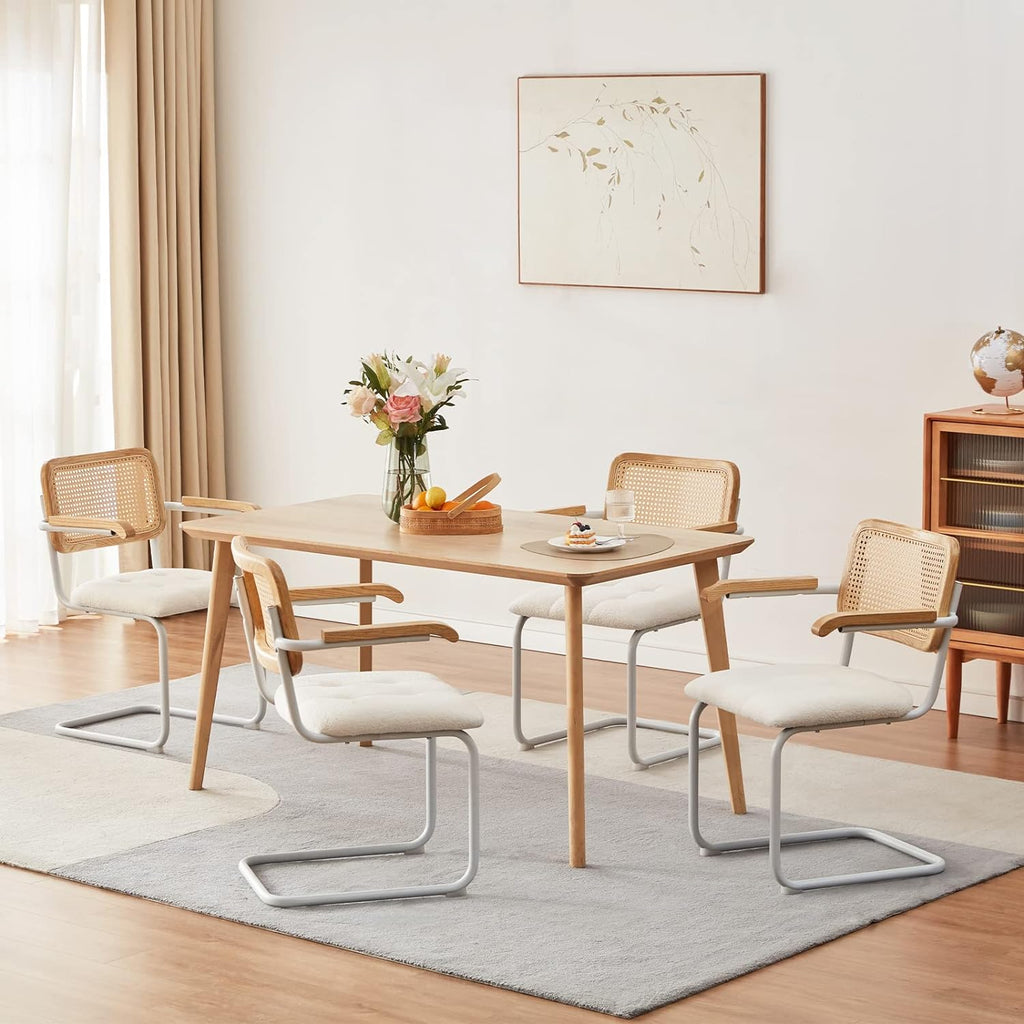White Teddy Velvet Dining Chairs Set of 2 with Armrest E585