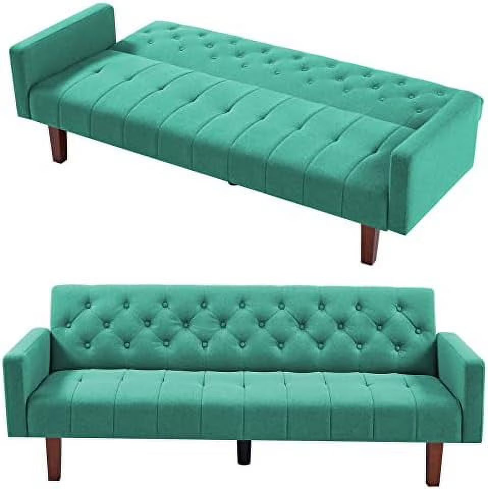 Green Linen Upholstered Convertible Sofa Bed 74" 3 Seater R8984
