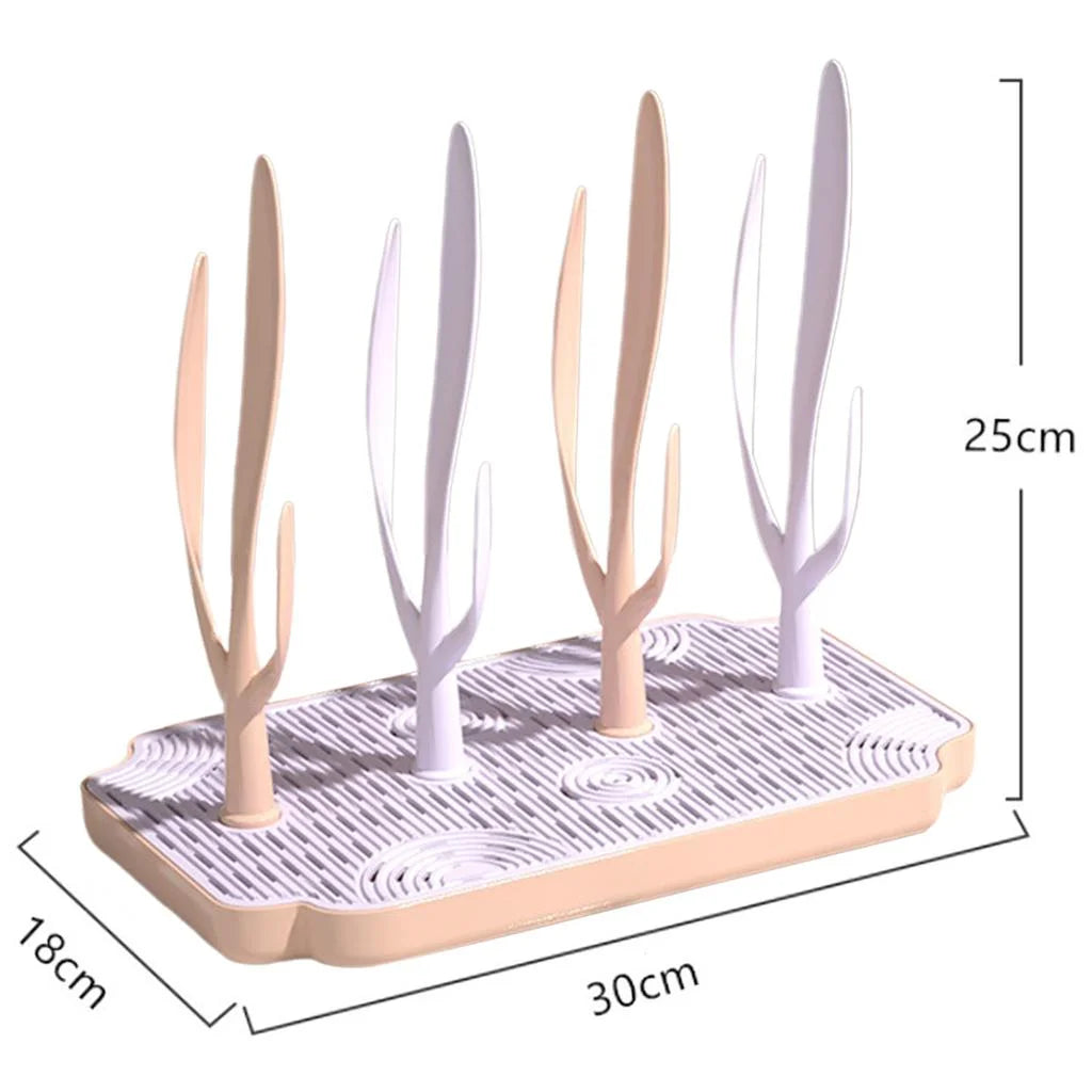 Pink Baby Bottle Drying Rack with Drainer Tray I824