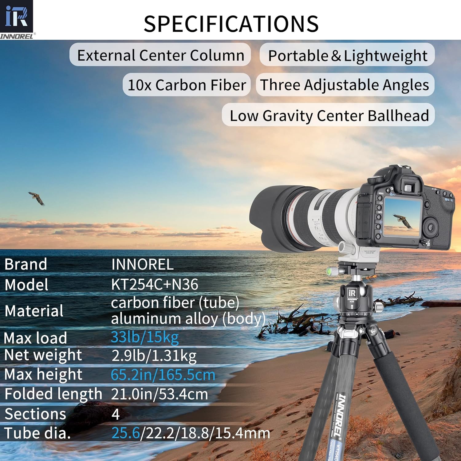 Carbon Fiber Tripod Portable Compact Travel Tripod with Panoramic Ballhead Center Column O857