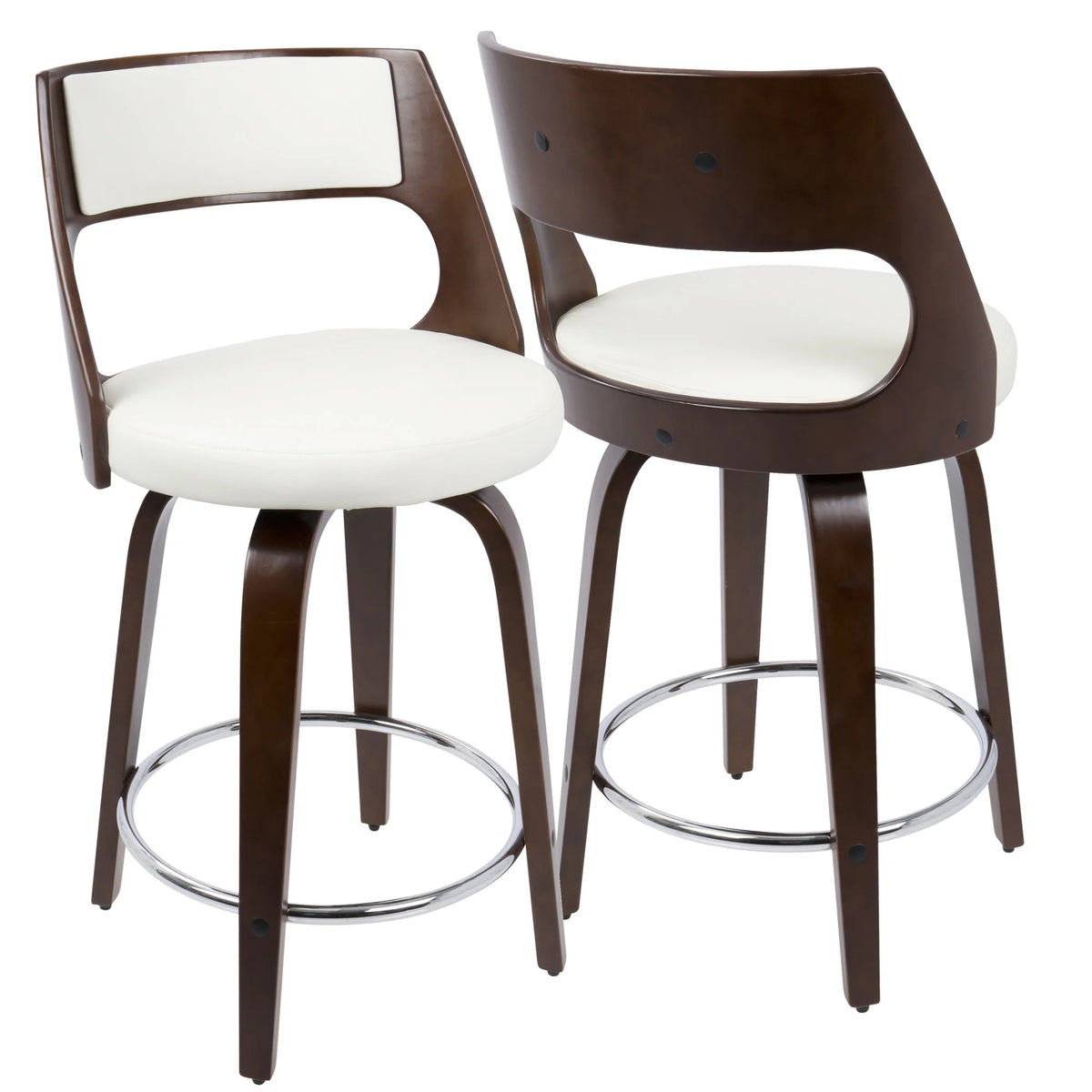 Cherry and White Faux Leather Swivel Counter Stool, Set of 2 J202947