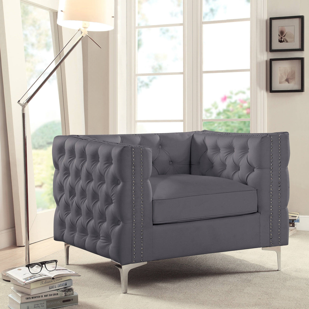 Grey PU Button Tufted Accent Club Chair S515203