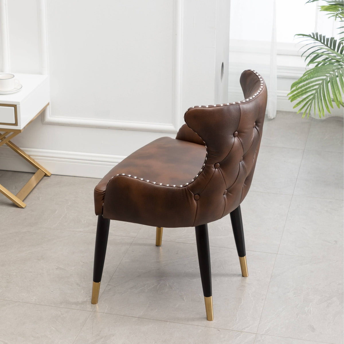 Brown Faux Leather Tufted Accent Chair R97156