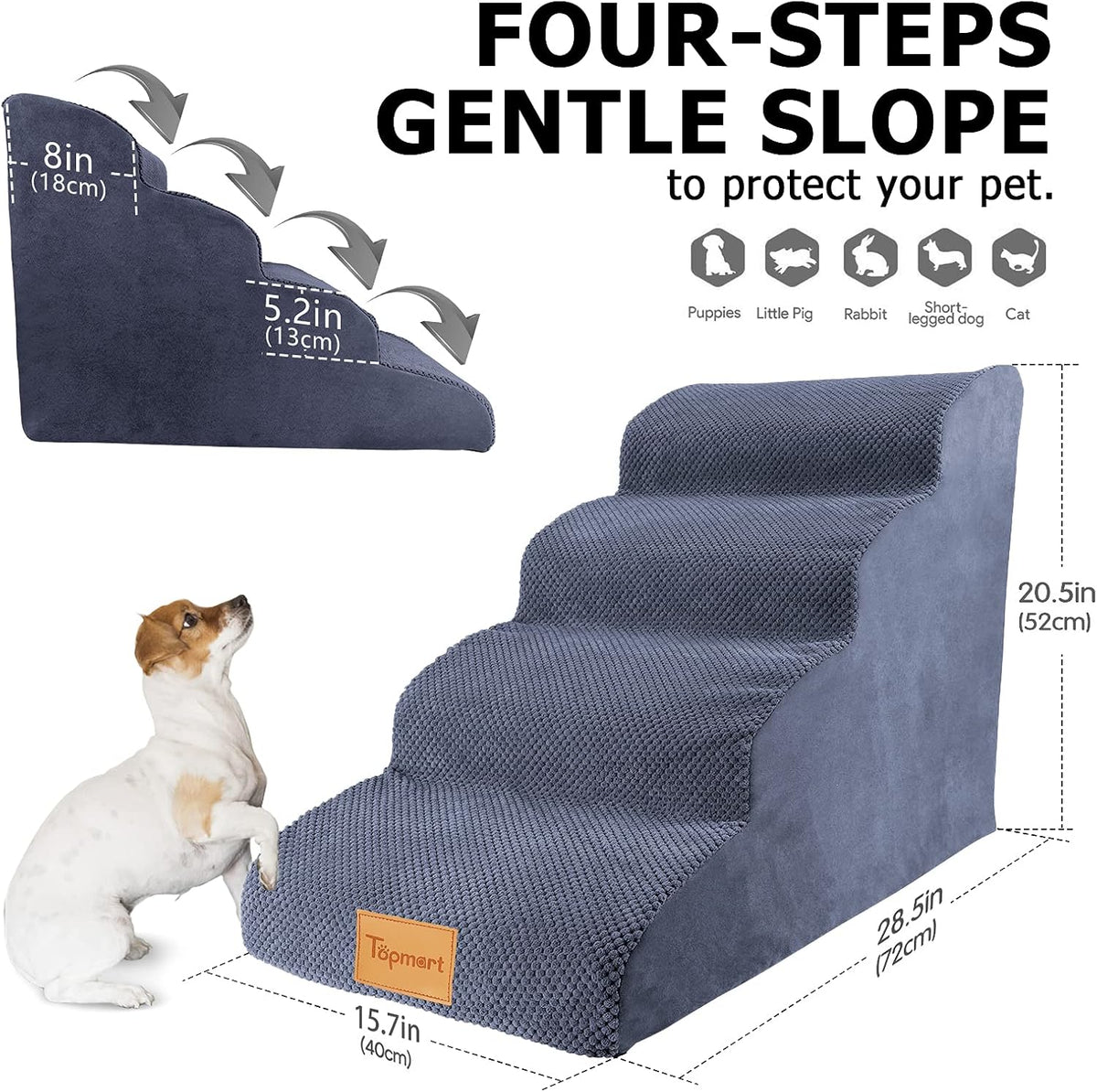 High Density Foam Dog Steps 4 Tiers, Non-Slip Pet Stairs W678