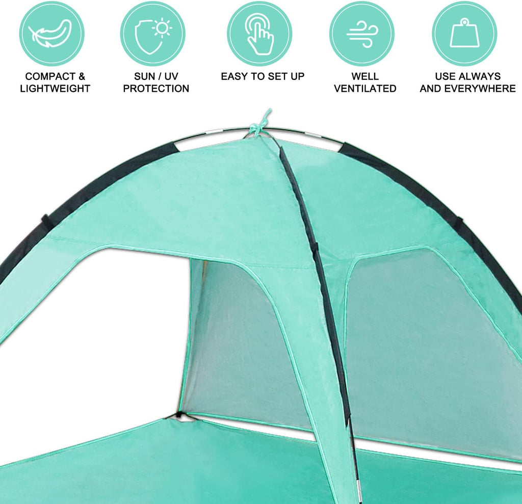 Beach Tent Canopy Sun Shelter UPF 50+ UV Protection, Portable Beach Shade Fit 3-4 Person, Lightweight, Breathable, Collapsible H3131