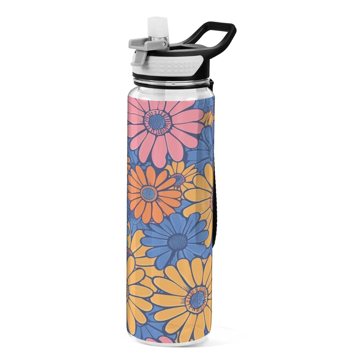 Blue and Pink Flowers 32oz Tritan Sports Water Bottle with Straw R168