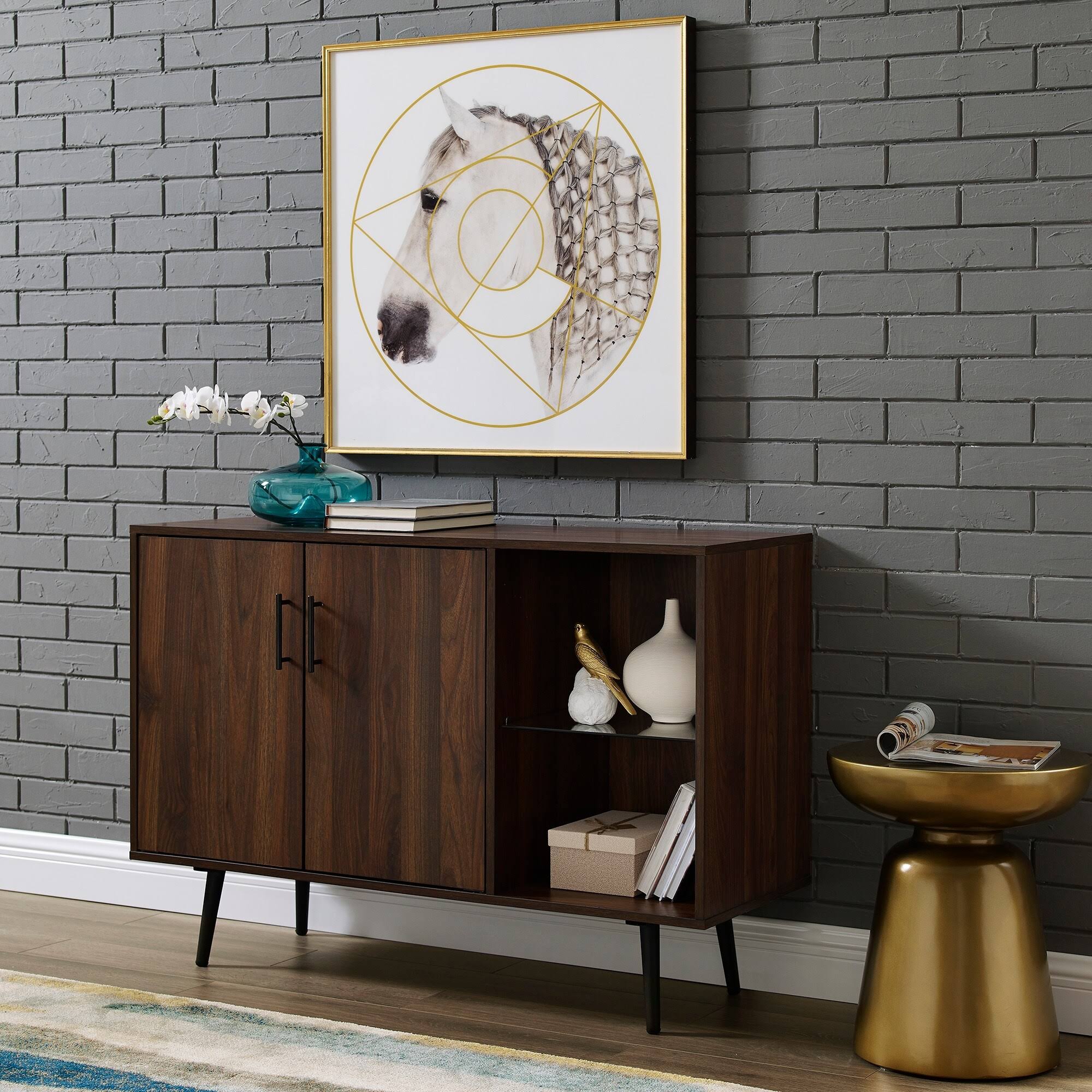 44x22 Wide Glass Laminate Wood Metal Buffet P44942