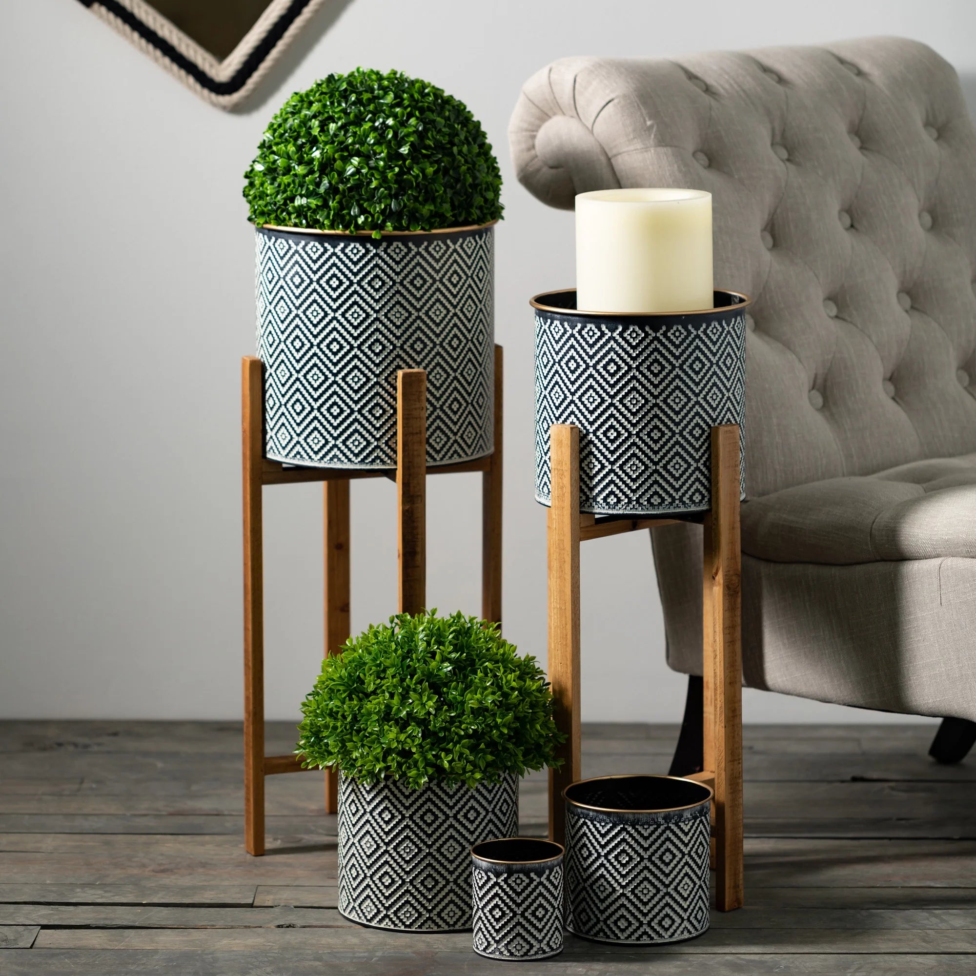 Geometric Motif Metal Planter Set of 3, Multicolored O389
