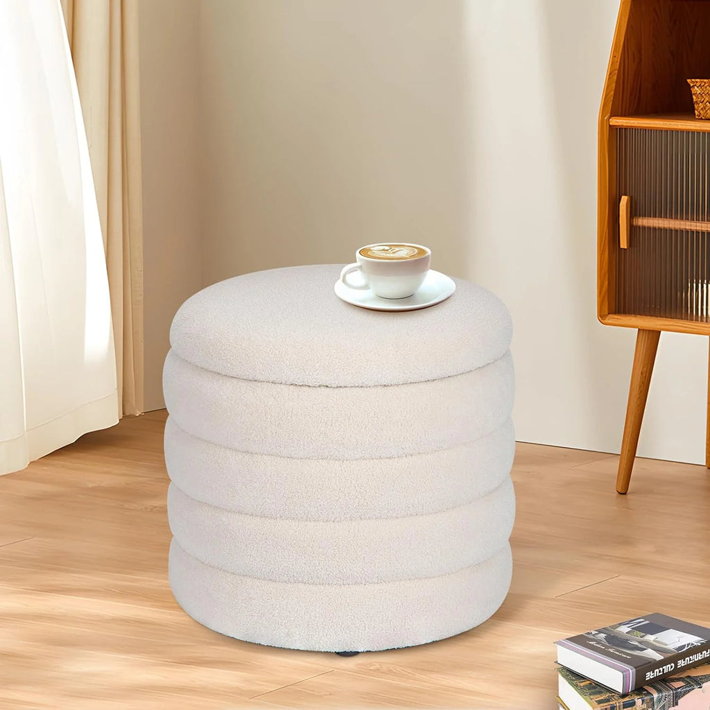 White Round Upholstered Ottoman O109128
