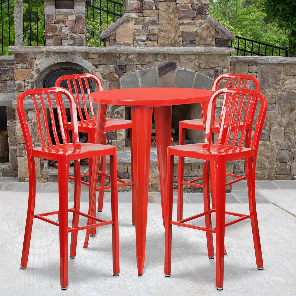 Silver Metal Bar Table Set with 4 Stools R134