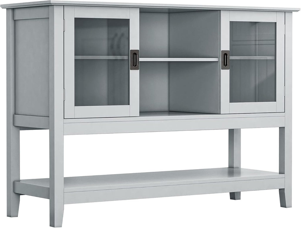 Grey Sideboard Storage Cabinet with Framed Glass Doors B8657