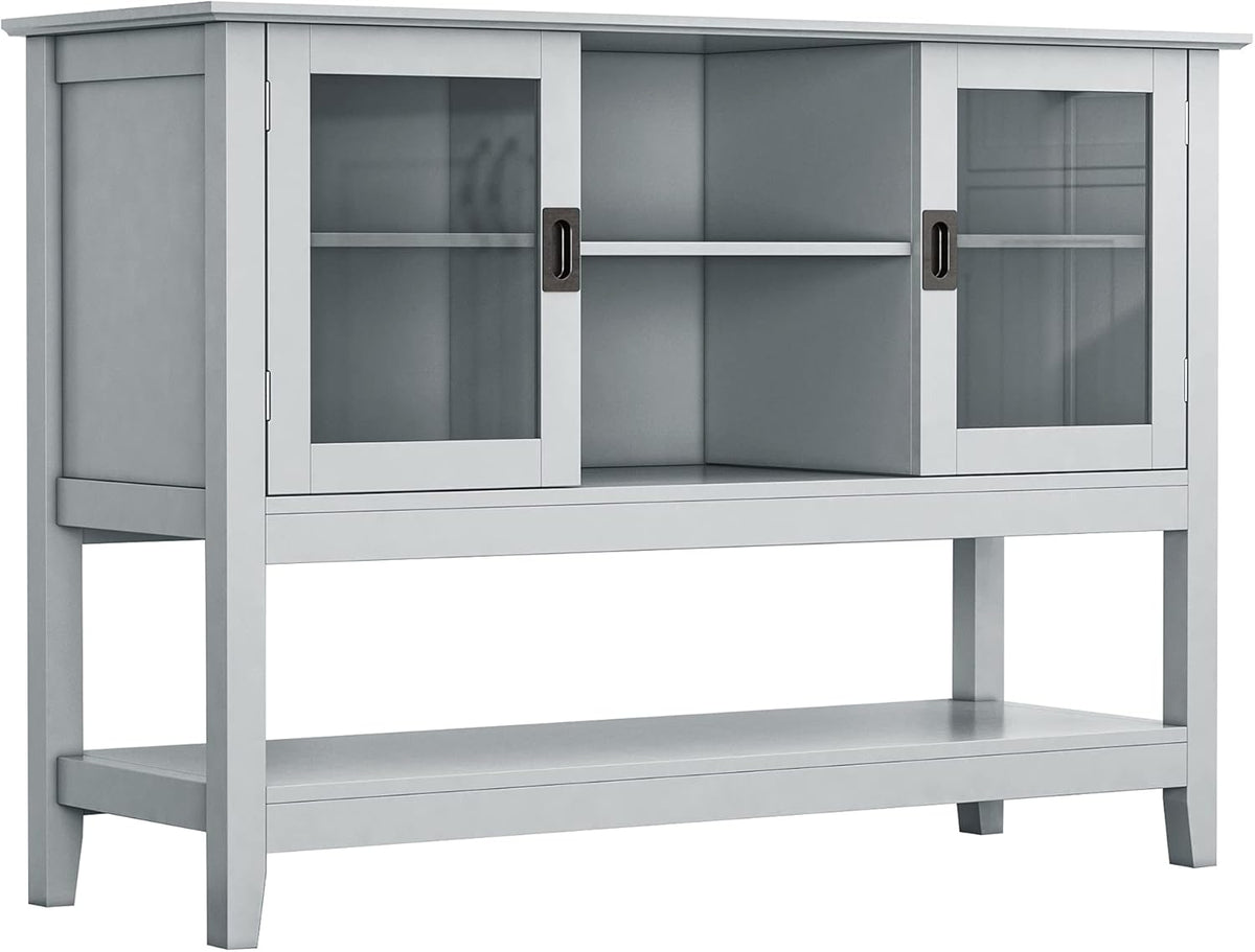 Grey Sideboard Storage Cabinet with Framed Glass Doors B8657