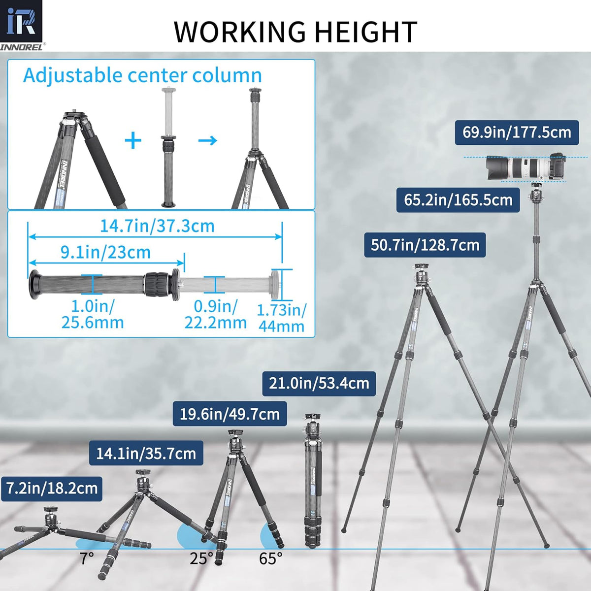 Carbon Fiber Tripod Portable Compact Travel Tripod with Panoramic Ballhead Center Column O857