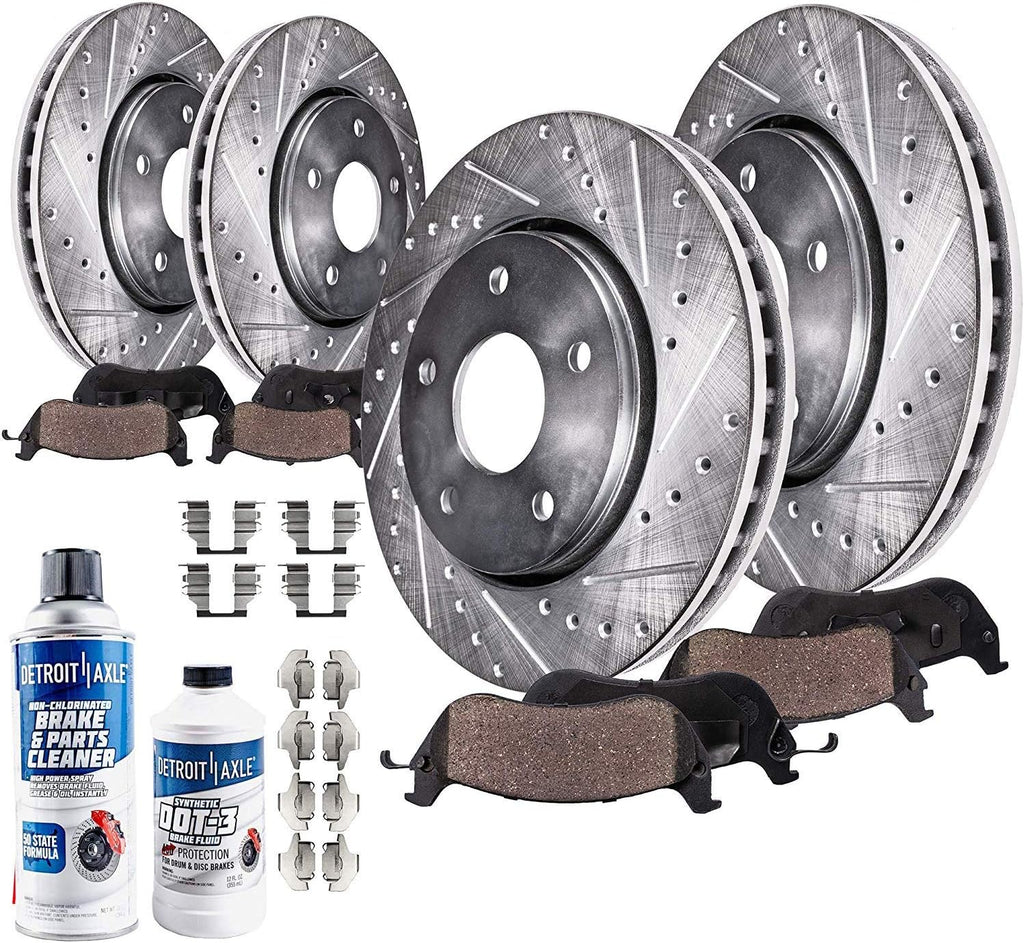 Front & Rear Drilled Slotted Rotors + Brake Pads 10pc Set T52795