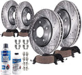 Front & Rear Drilled Slotted Rotors + Brake Pads 10pc Set T52795