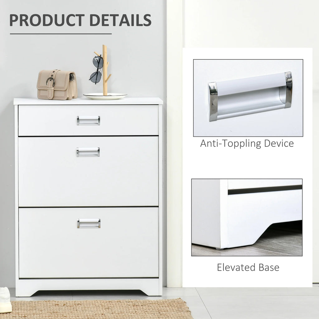White 3-Drawer Shoe Cabinet with 2 Flip Doors B17548