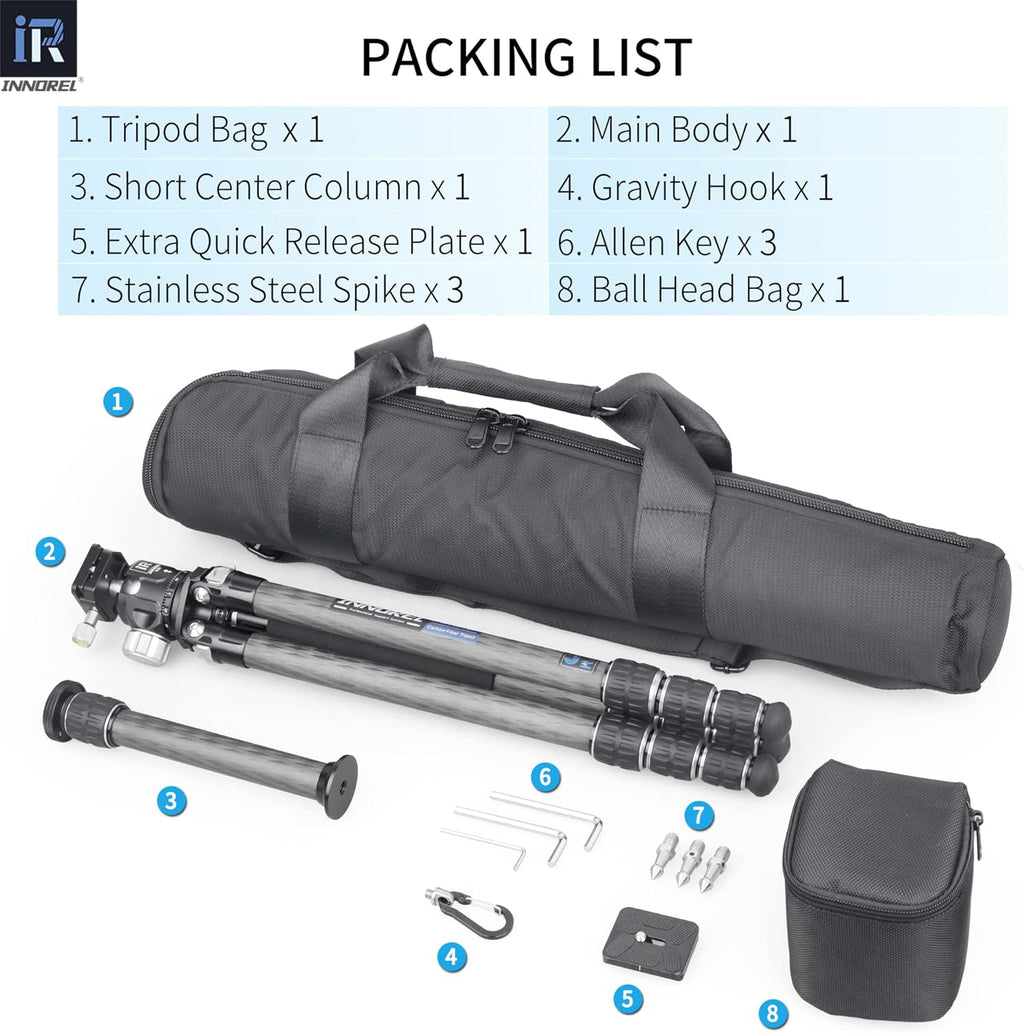 Carbon Fiber Tripod Portable Compact Travel Tripod with Panoramic Ballhead Center Column O857