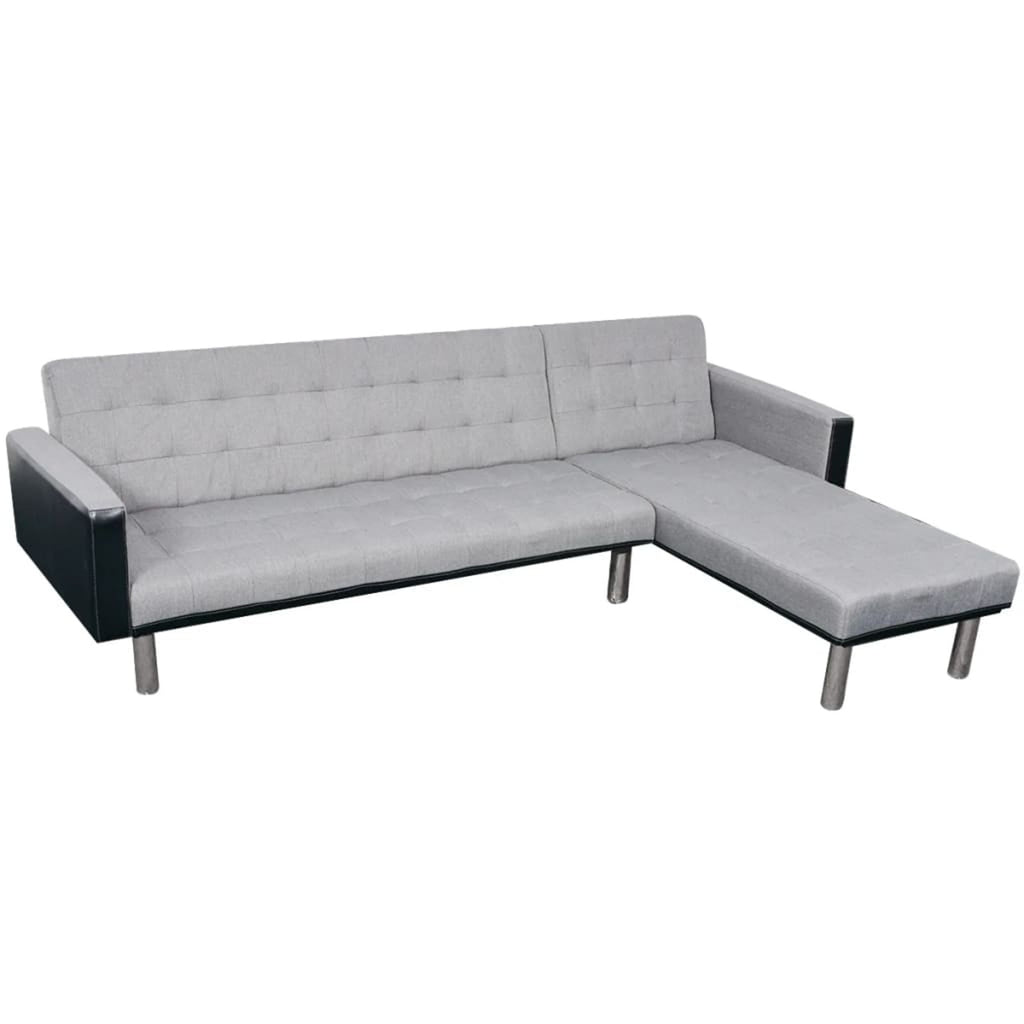 L-shaped Sofa Bed Fabric Black and Gray Q652