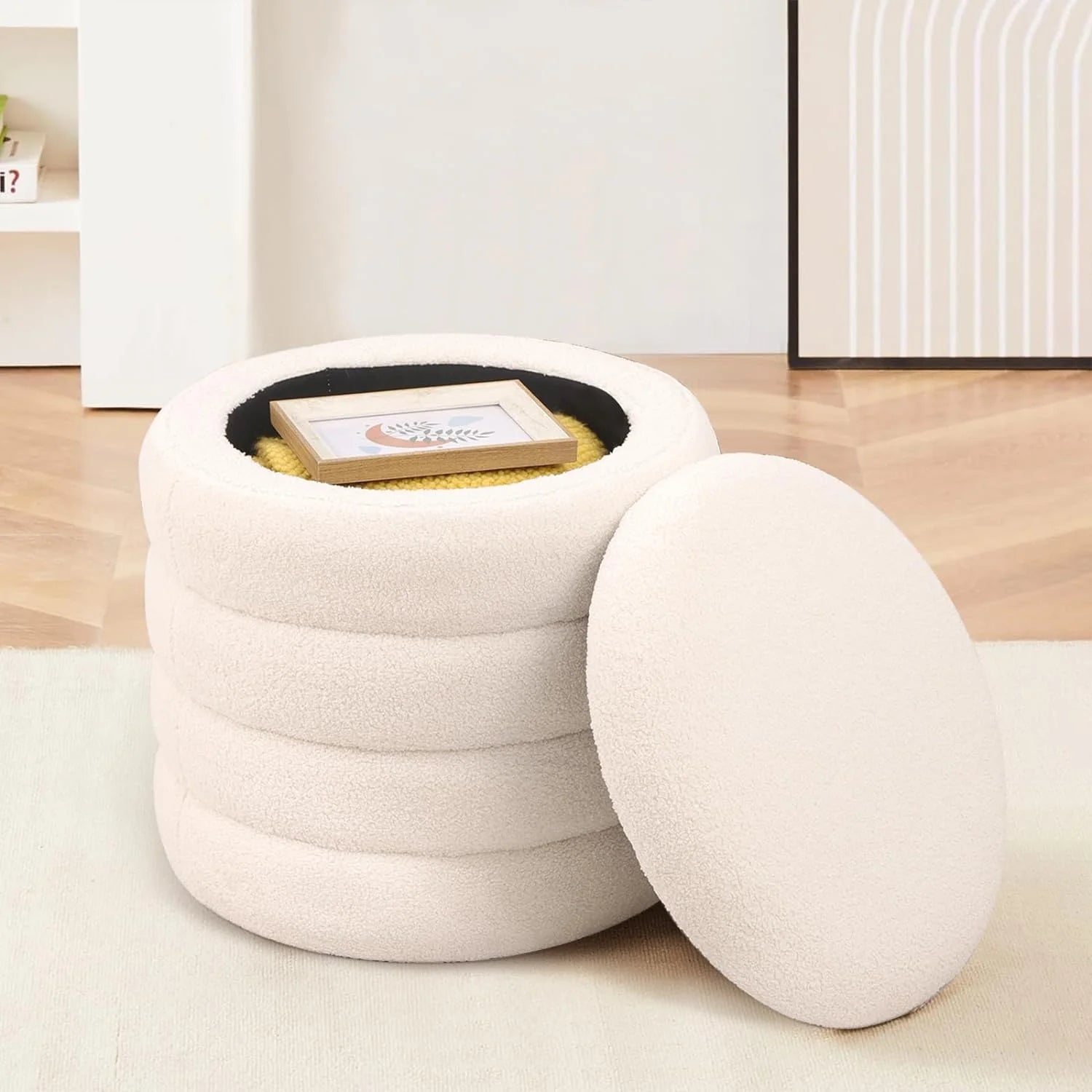 White Round Upholstered Ottoman O109128