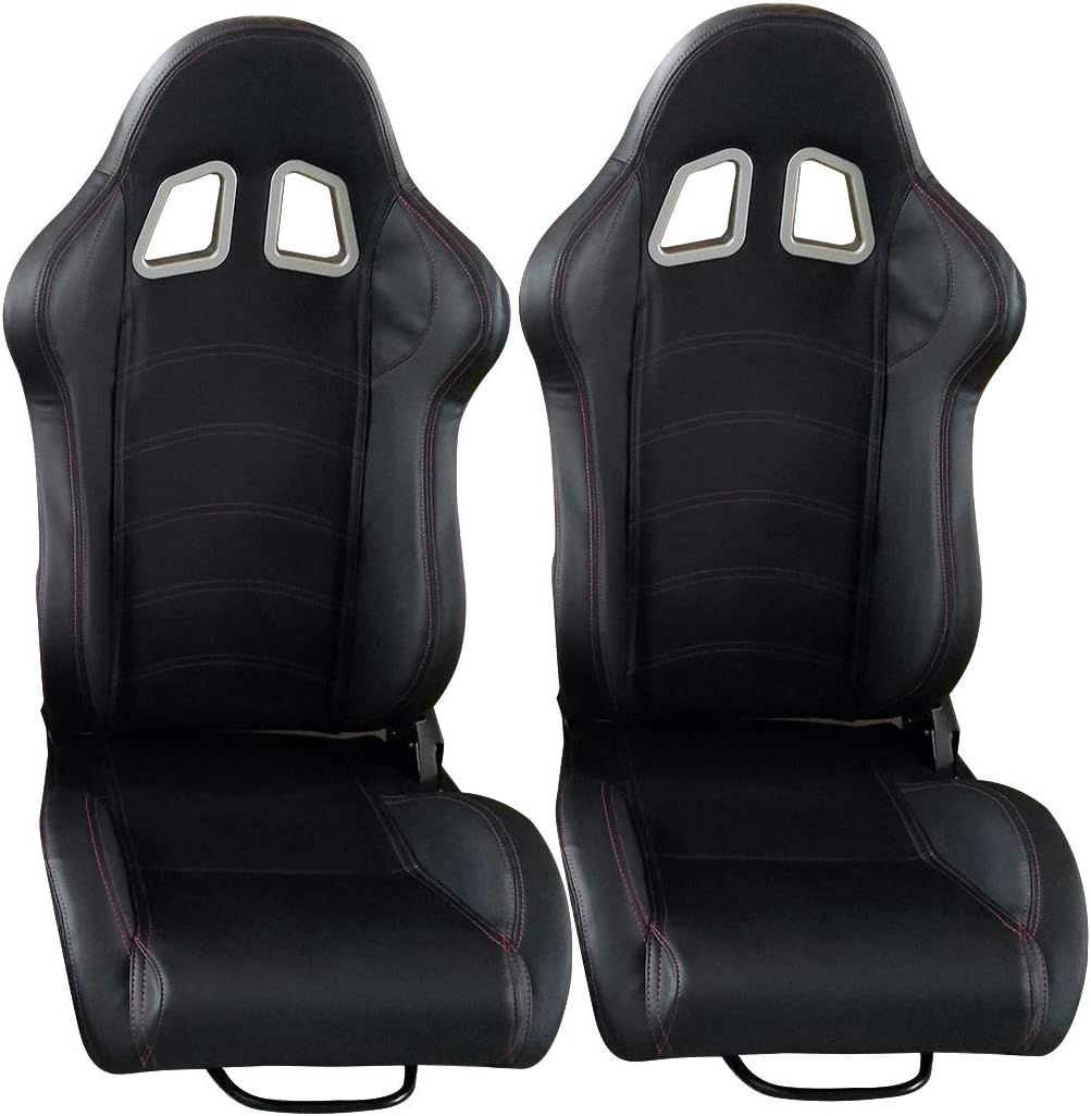 Pair of Black PVC Faux Leather Racing Car Seats V68410