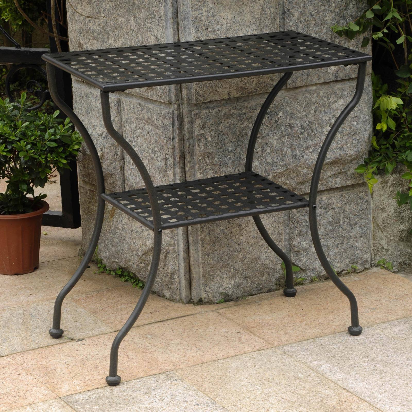Antique Black Iron Rectangular 2 Tier Table S8406