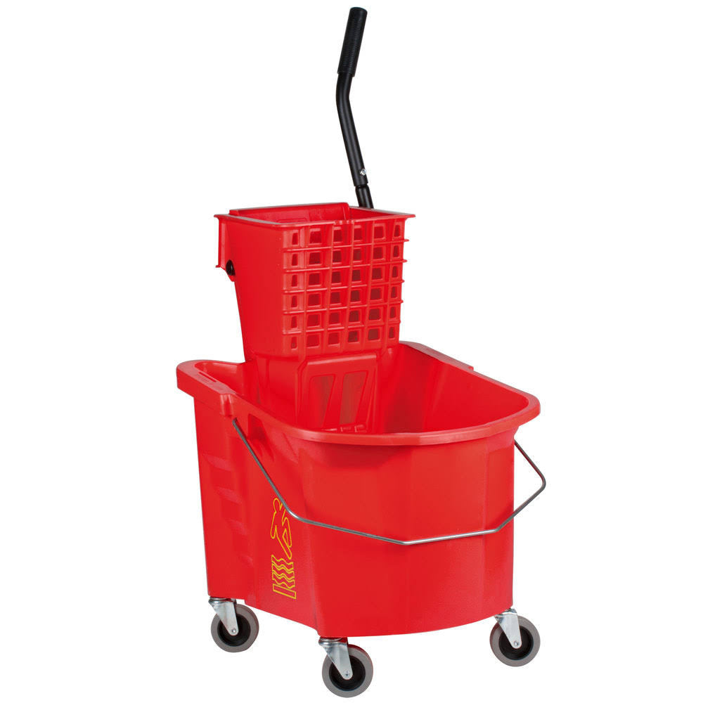 Red Splash Guard Mop Bucket with Side-Press Wringer Y202