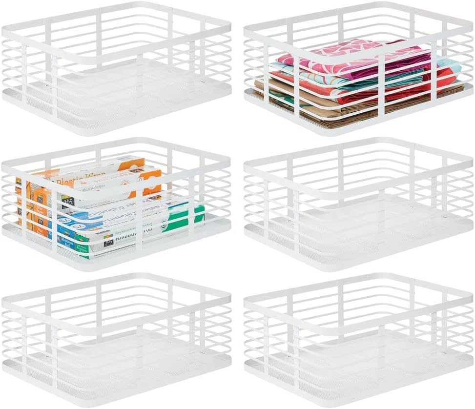 Metal Wire Food Organizer Storage Bin Baskets, 6 Pack, Black W96595