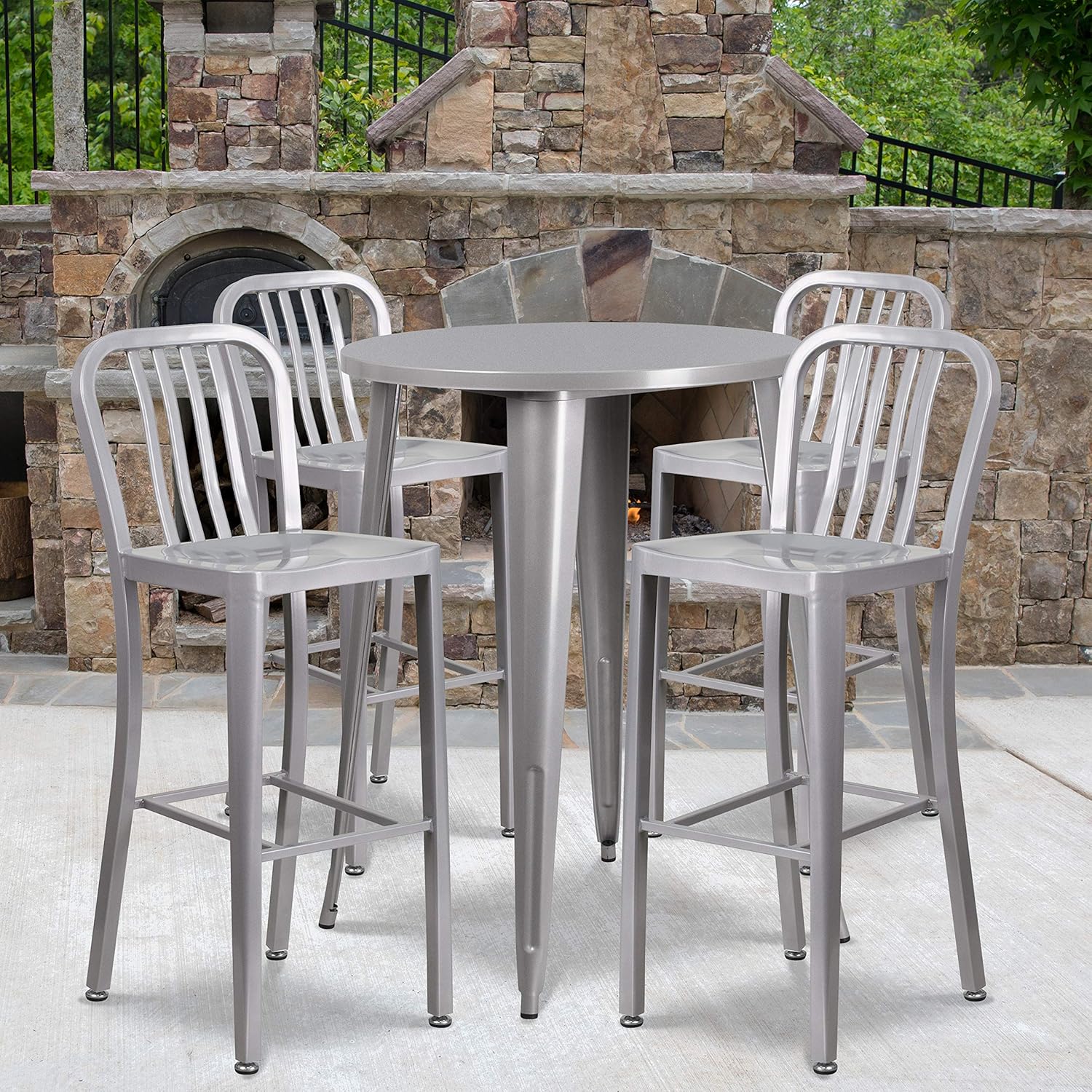 Silver Metal Bar Table Set with 4 Stools R134