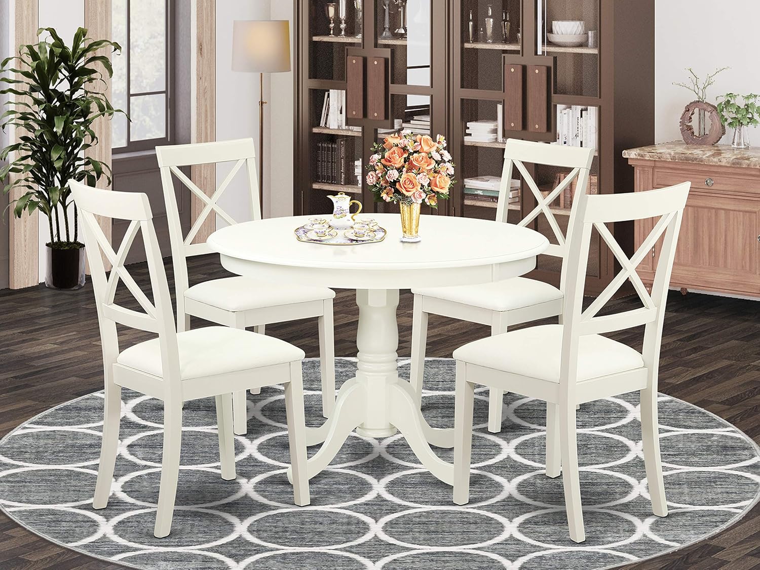 5-Pc Solid Wood Kitchen Table and 4 Chairs Set Cappuccino Finish W872