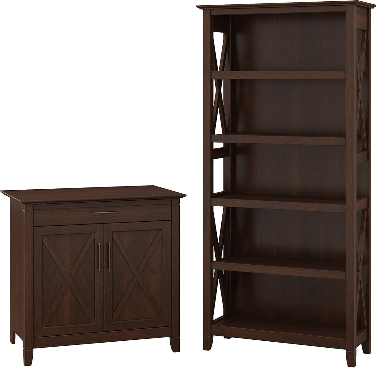 Secretary Desk with Storage and 5 Shelf Bookcase V2478
