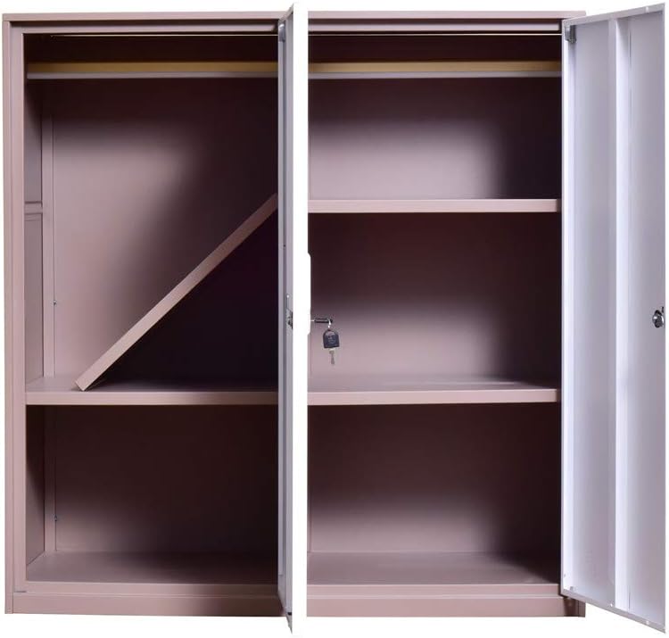 White Metal Storage Cabinet with Doors and Lock I858297