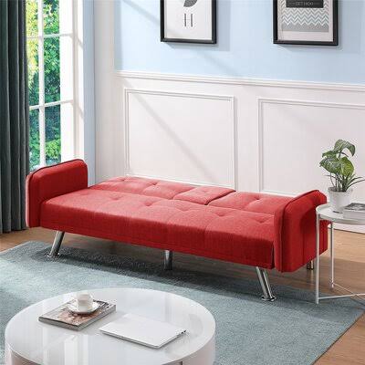 Red Linen Blend Sleeper Sofa C3681