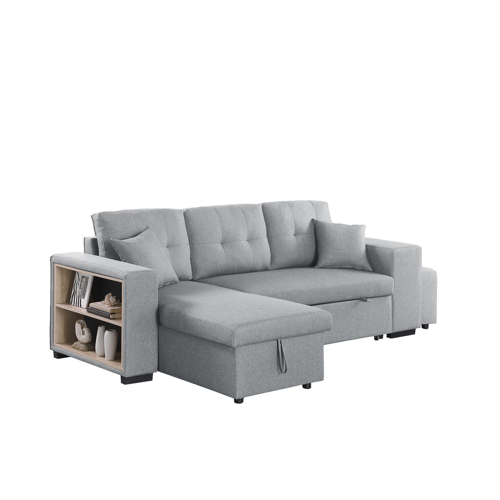 95" Wide Reversible Fabric Sofa Bed Chaise Ottoman Light Gray C323