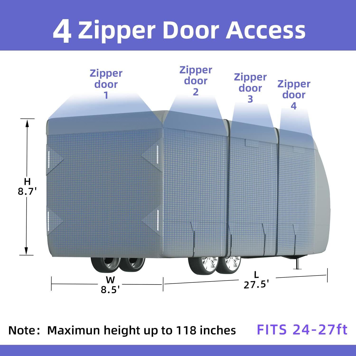 7 Layers Top Camper Cover for 24' to 27' RV with Tongue Jack Cover X7305