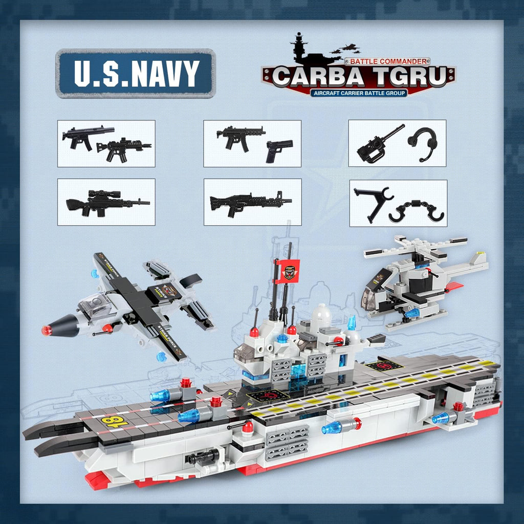 1630 Pieces Aircraft Carrier Building Blocks Set with Army Car, Helicopter, Airplane, Warship, Boat N9538